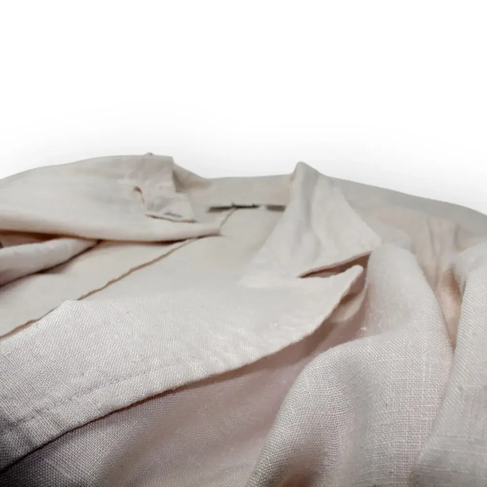 Medium Vintage Linen Duster PalePink 80s Oversize LizClaiborne Midi Jacket - Picture 12 of 16